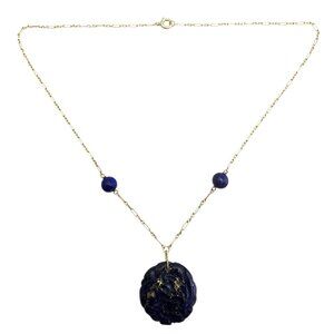 14 Karat Yellow Gold Blue Lapis Pendant Necklace #23515